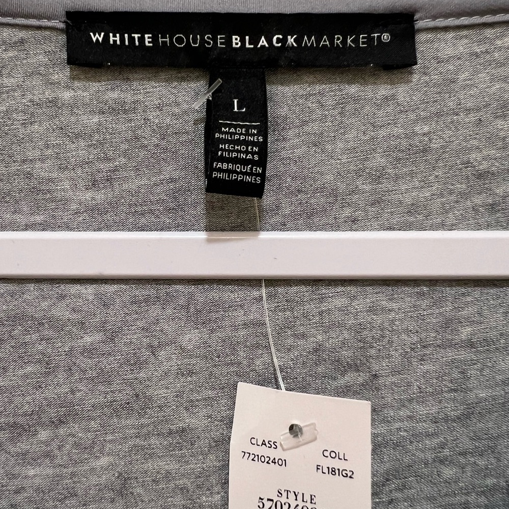 NWT White House Black Market women’s Large long sleeve v-neck solid gray top - Picture 2 of 5